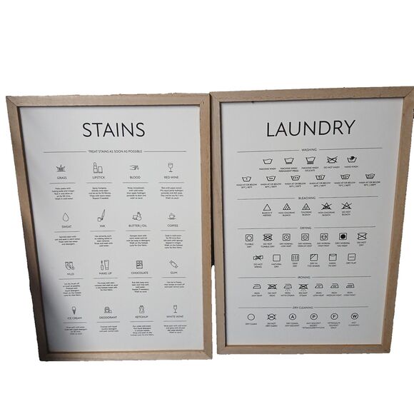 Set of 2 Wood Wall Hanging Signs for Laundry Washing Stain Removal 15.5x10.5 - Picture 9 of 9